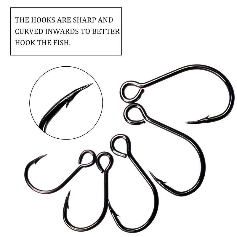 THKFISH خطاف صيد THKFISH 50 قطعة/علبة بديل خطاطيف فردية للصيد للطعوم والخطاطيف الدائرية الكبيرة ذات العين المثقوبة مع شائكة للمياه المالحة والعذبة #2#1 1/0 2/0 3/0 أسود - Image 2